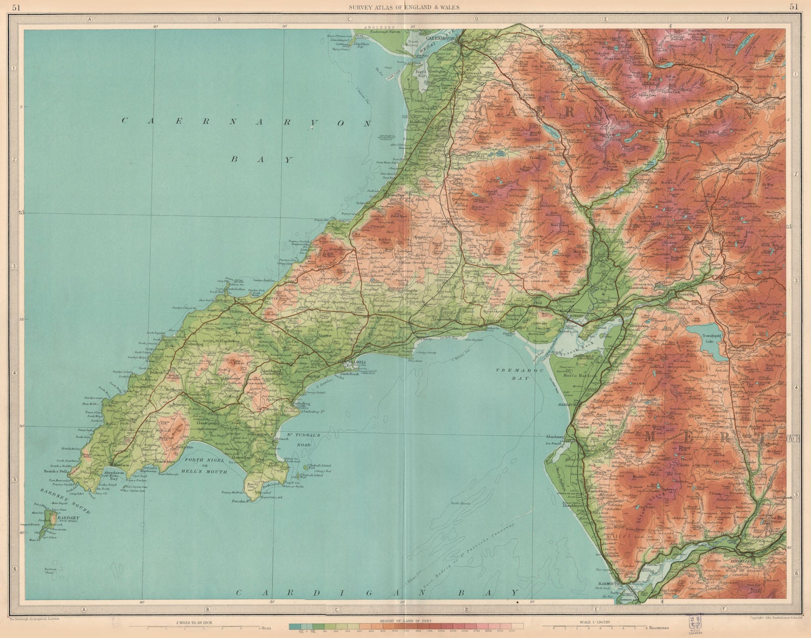 LLŶN/LLYN PENINSULA & SNOWDONIA. Wales Caernarvon Porthmadog. LARGE 1939 map